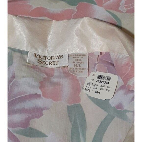 VTG Victoria's Secret Gold Label Floral Semi Sheer Sleep Shirt Button Up Top M/L - Picture 6 of 6